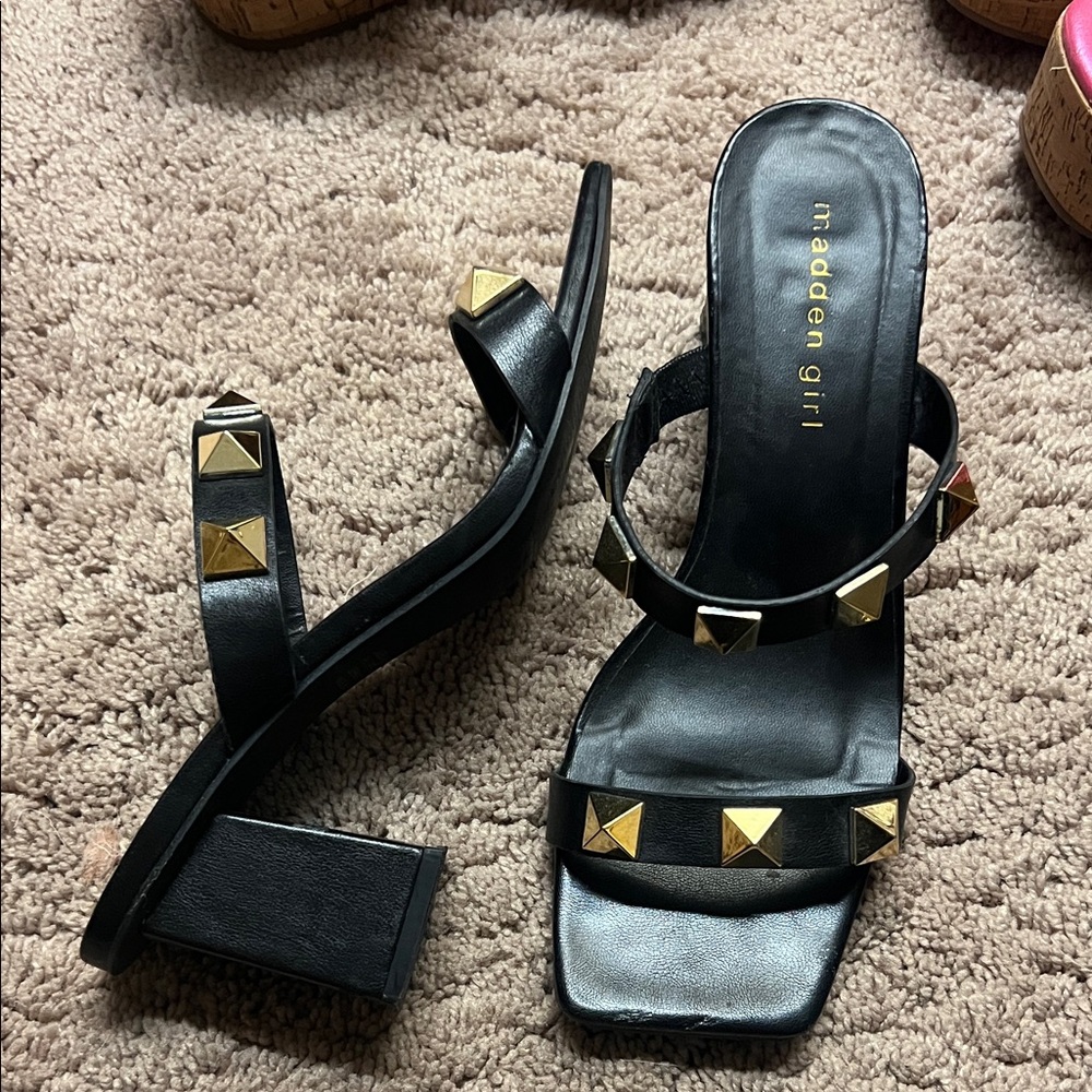 Madden Girl Black Heels with Gold Studs